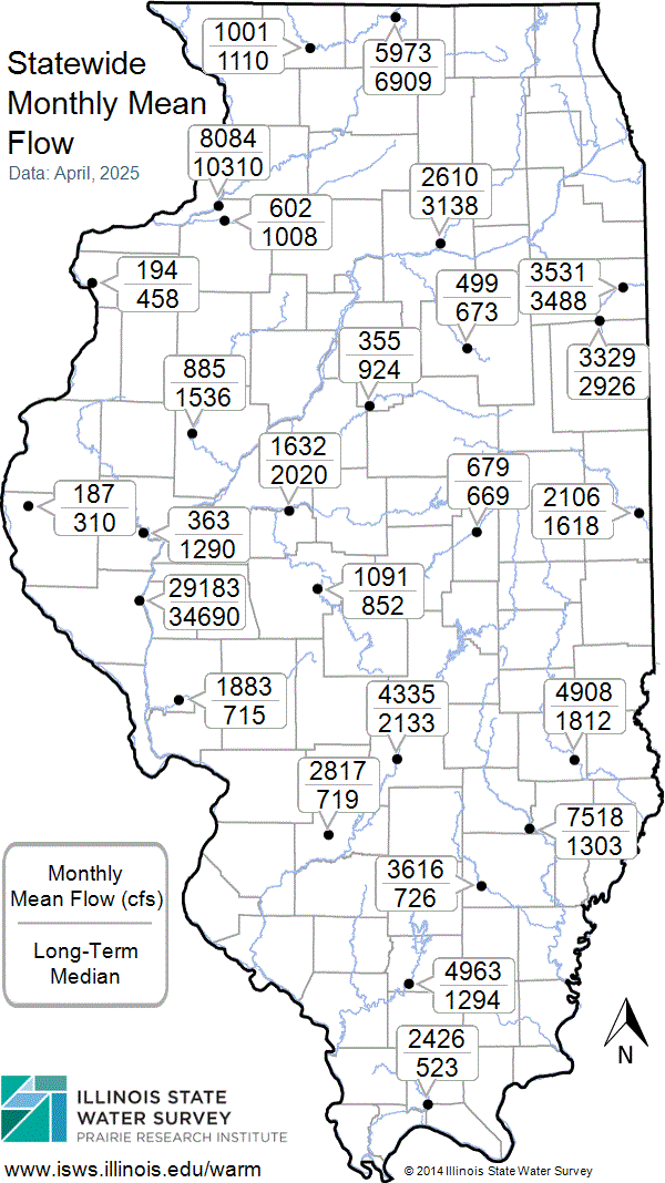 Statewide map showing recent Monthly Mean Flow values