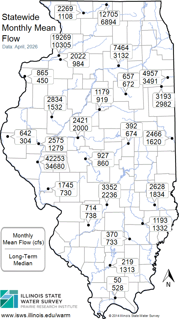 Statewide map showing recent Monthly Mean Flow values