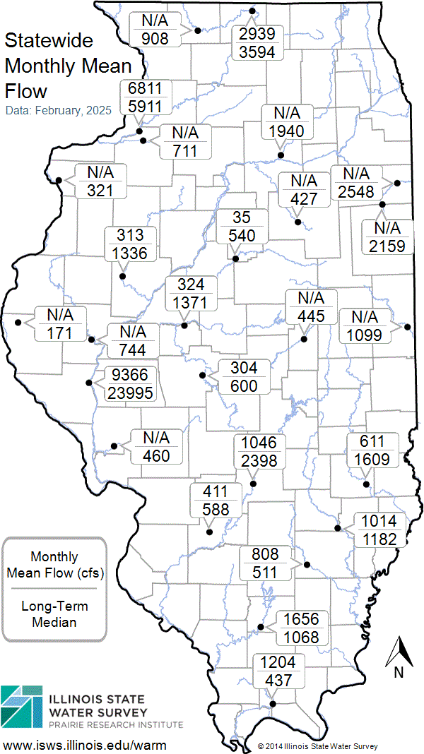 Statewide map showing recent Monthly Mean Flow values