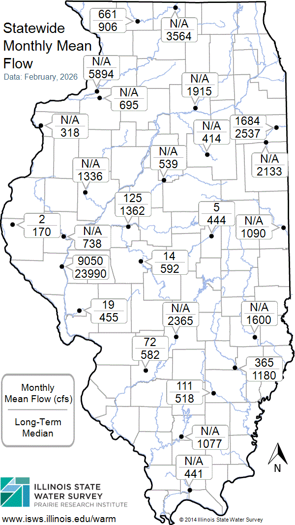 Statewide map showing recent Monthly Mean Flow values