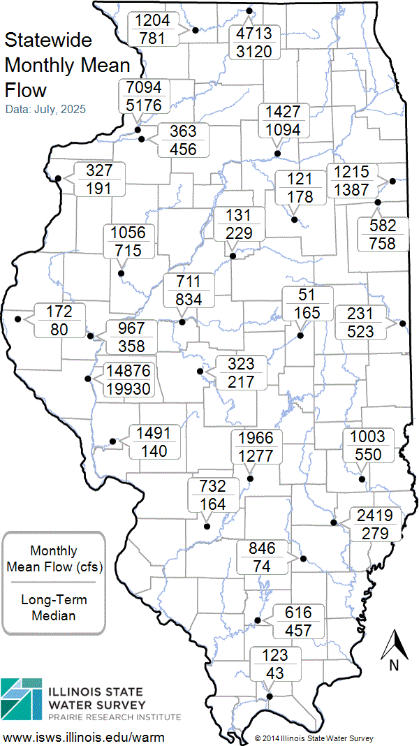 Statewide map showing recent Monthly Mean Flow values