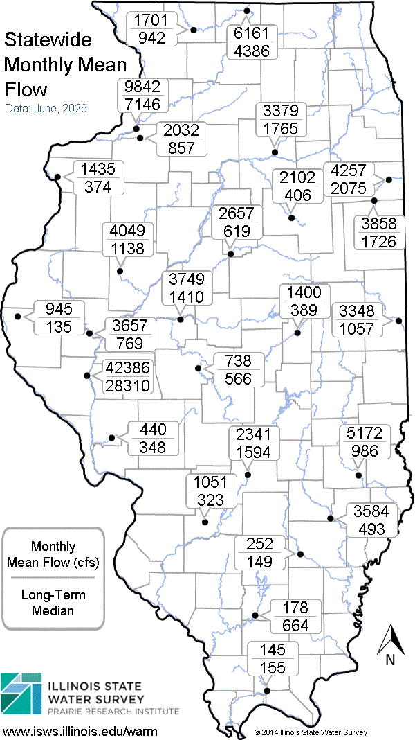 Statewide map showing recent Monthly Mean Flow values