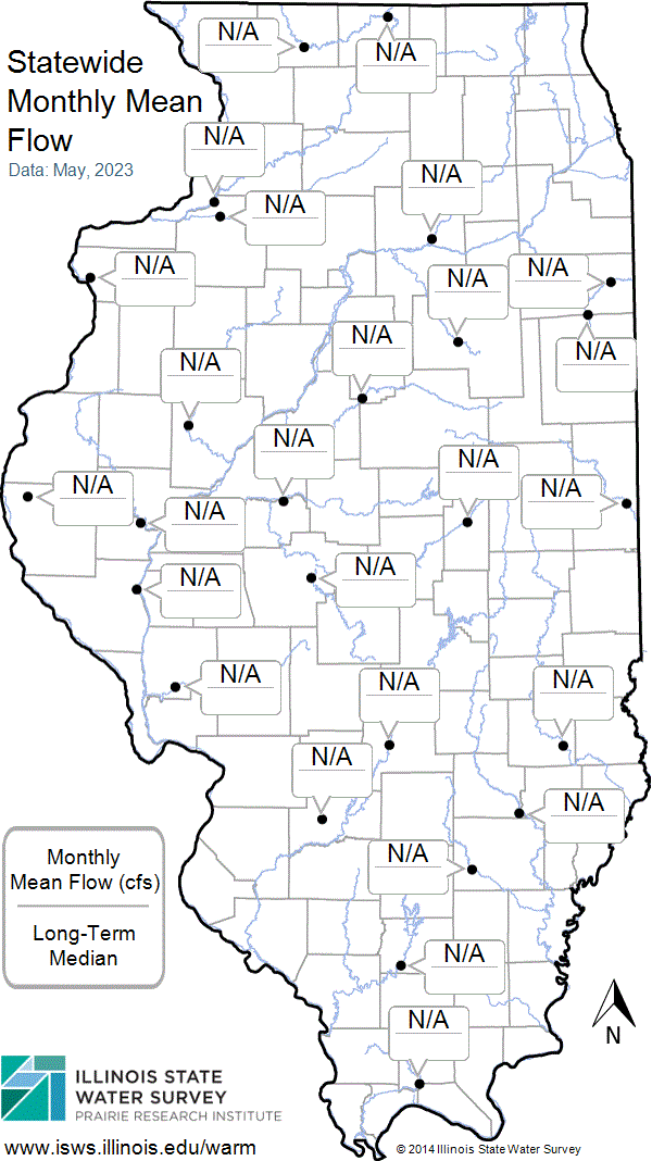Statewide map showing recent Monthly Mean Flow values